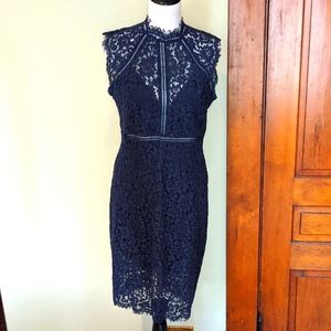 Bardot lace sheath cocktail dress, navy, size Large / 10